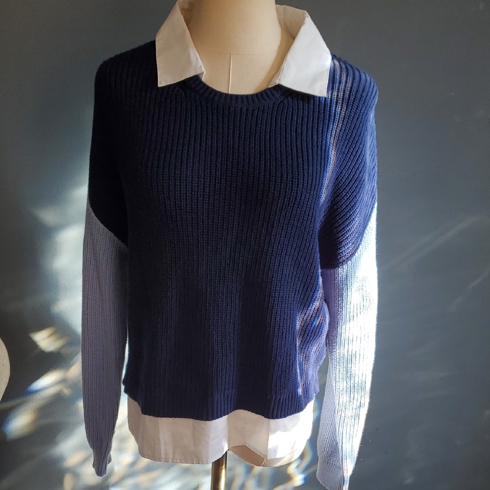 Maeve Navy and Light Blue Sweater with White Collar Shirt - Picture 6 of 14